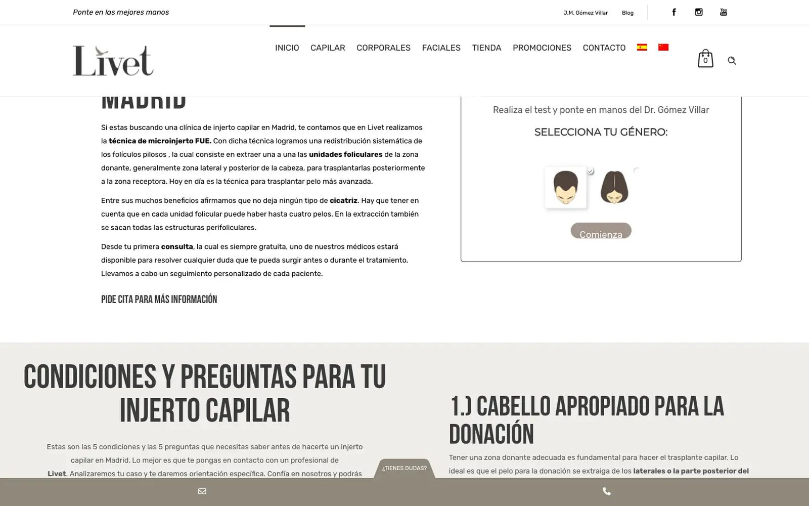 La web anterior de injerto capilar, antes de rehacerla.
