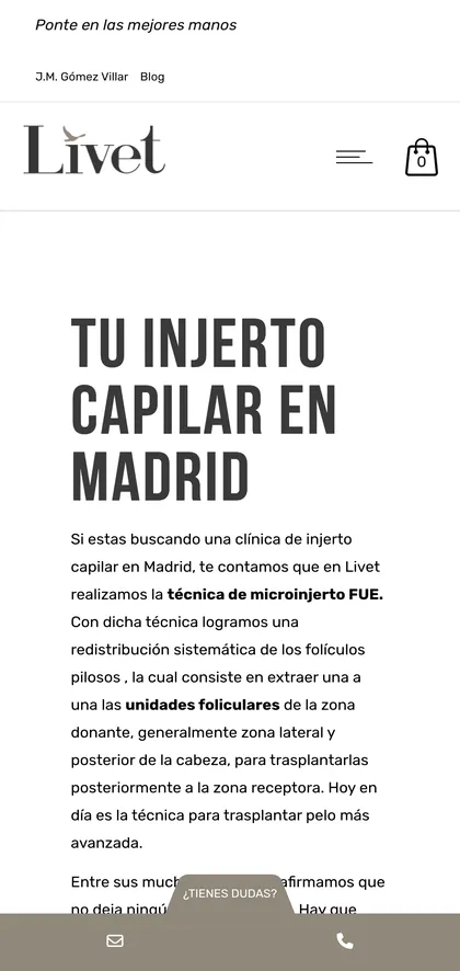 La web anterior de injerto capilar en el móvil.
