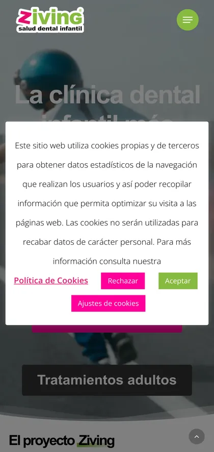 La web anterior de ortodoncia infantil en el móvil.