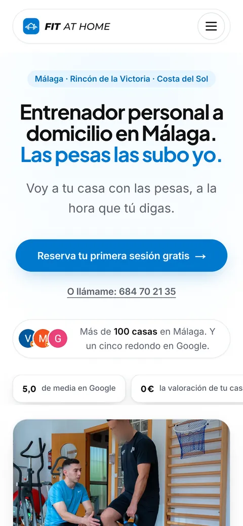 La web de FITATHOME vista en un móvil.